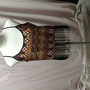 Rue 21, seventys style floral shirt, tassel shirt.